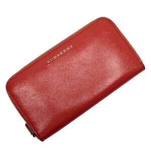 Burberry round zip long wallet pink gold canvas leather